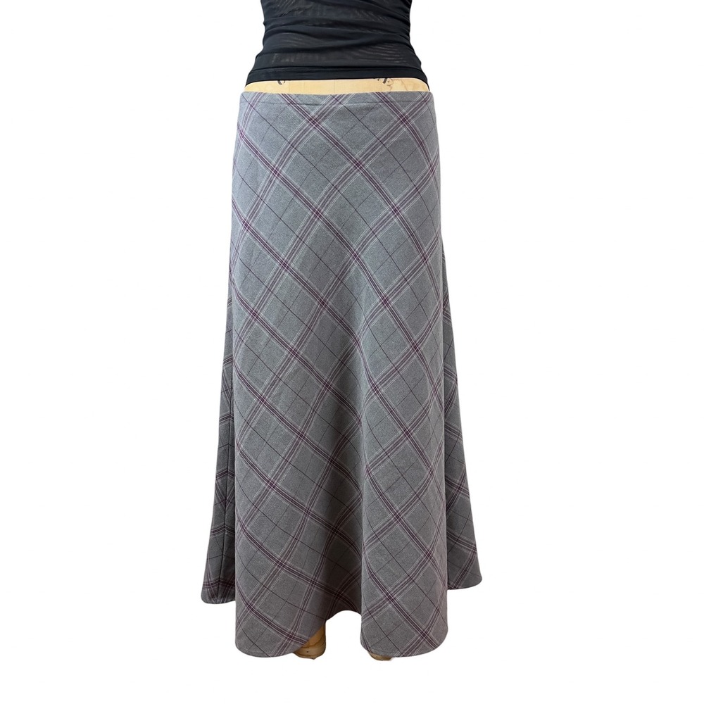 90s Gray Plaid Maxi Skirt Purple Stripes Minimalist Dark Academia Heritage XL